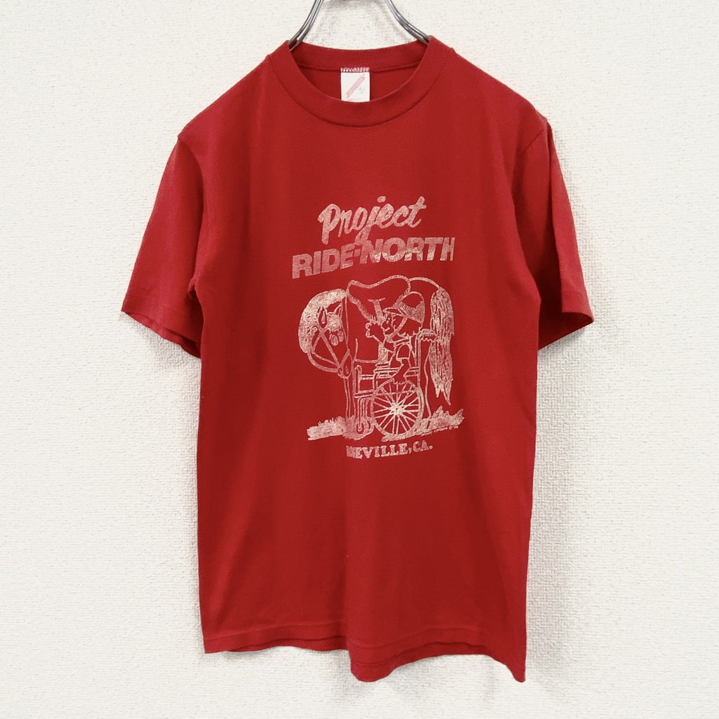 90s　JERZEES　ジャージーズ　半袖プリントTシャツ　USA製　企業　シングルステッチ　赤　レッド　Mサイズ　古着