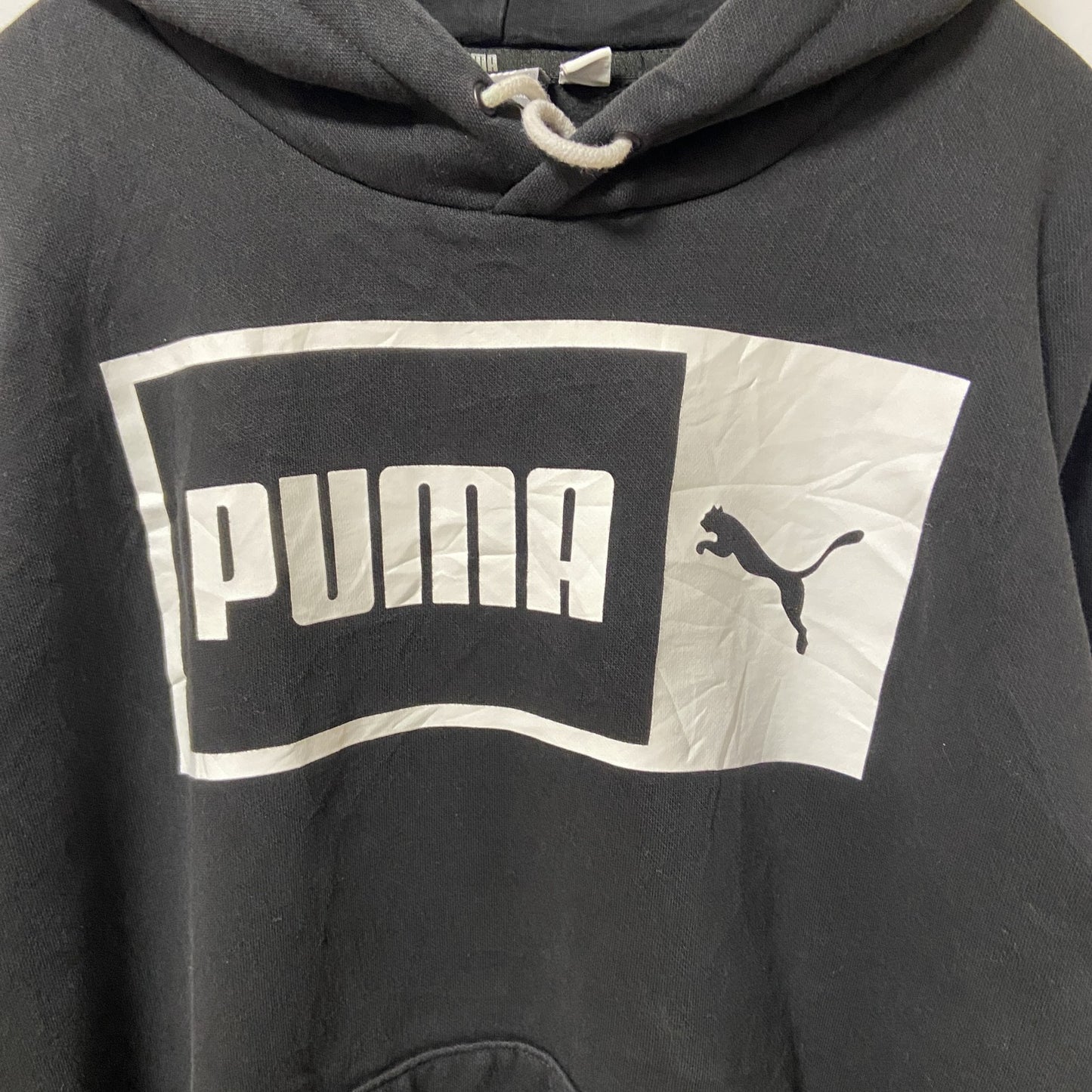 古着 used　puma プーマ　長袖ロゴプリントパーカー　スウェットプルオーバー　黒　ビックシルエット　XXLサイズ