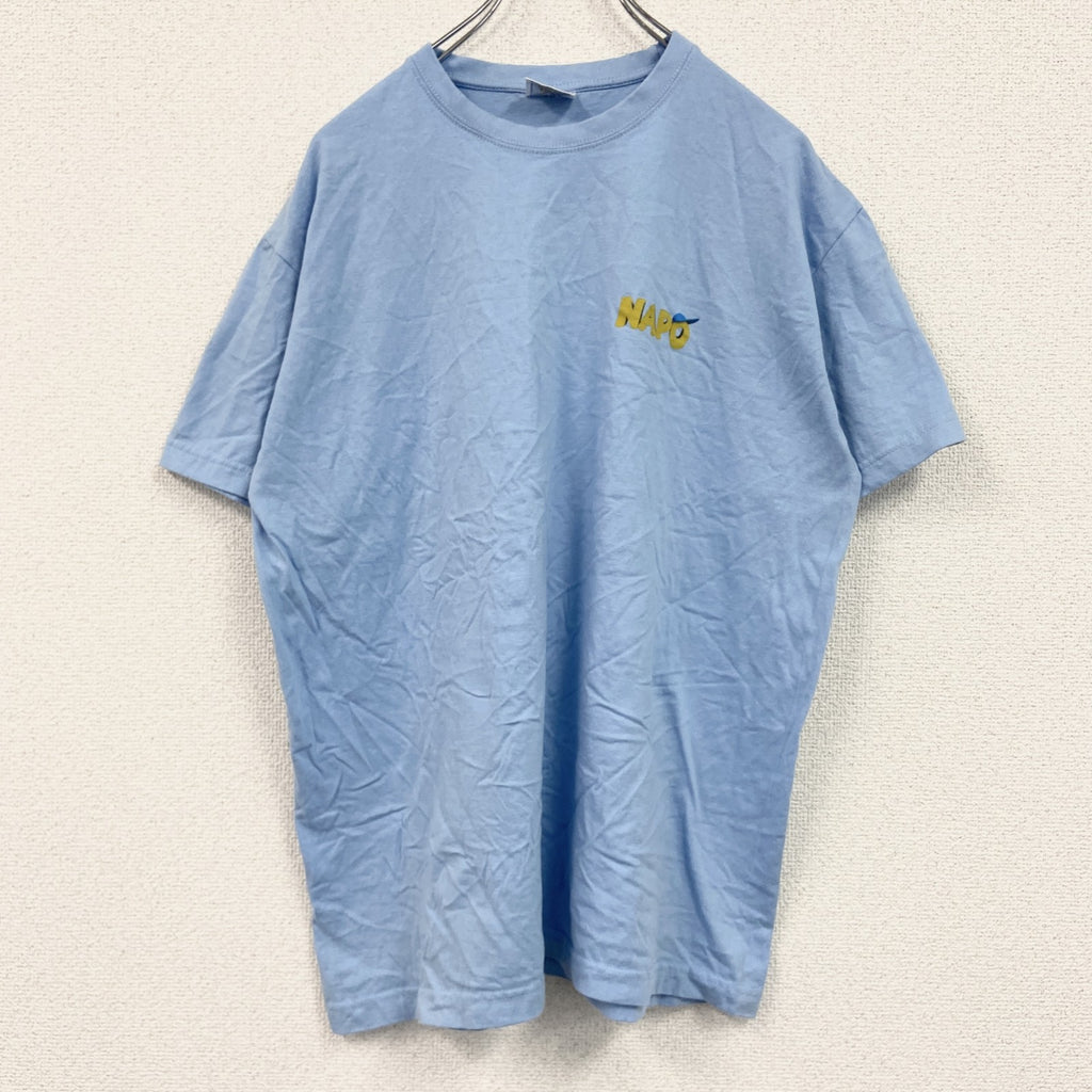 SOL’S　半袖プリントTシャツ　NAPO　クルーネック　レトロデザイン　水色　ライトブルー　Lサイズ　古着