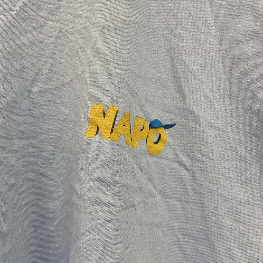 SOL’S　半袖プリントTシャツ　NAPO　クルーネック　レトロデザイン　水色　ライトブルー　Lサイズ　古着