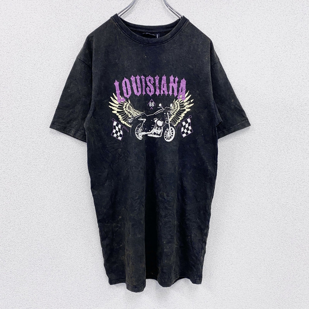 asos　半袖プリントTシャツ　バイク　チェッカーフラッグ　黒　ブラック　4サイズ　古着