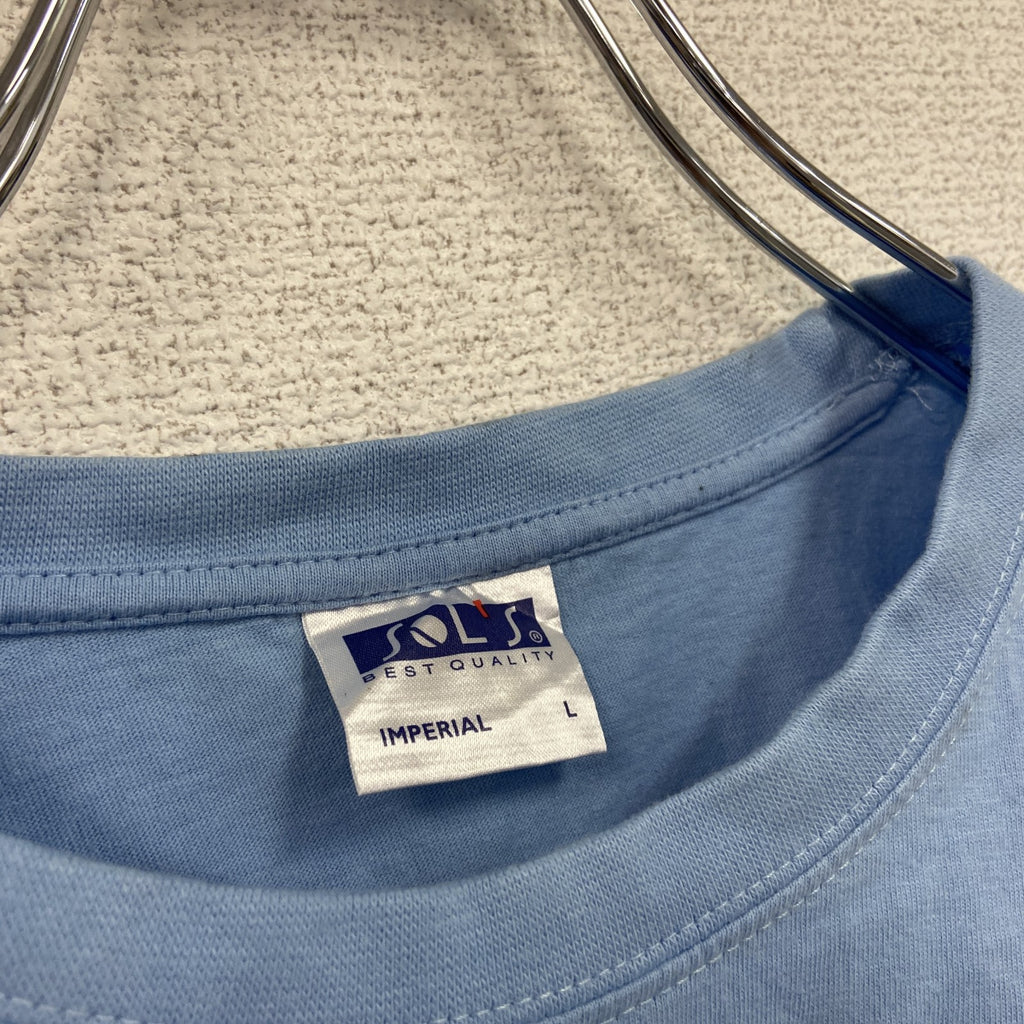 SOL’S　半袖プリントTシャツ　NAPO　クルーネック　レトロデザイン　水色　ライトブルー　Lサイズ　古着