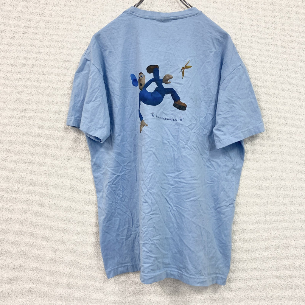 SOL’S　半袖プリントTシャツ　NAPO　クルーネック　レトロデザイン　水色　ライトブルー　Lサイズ　古着