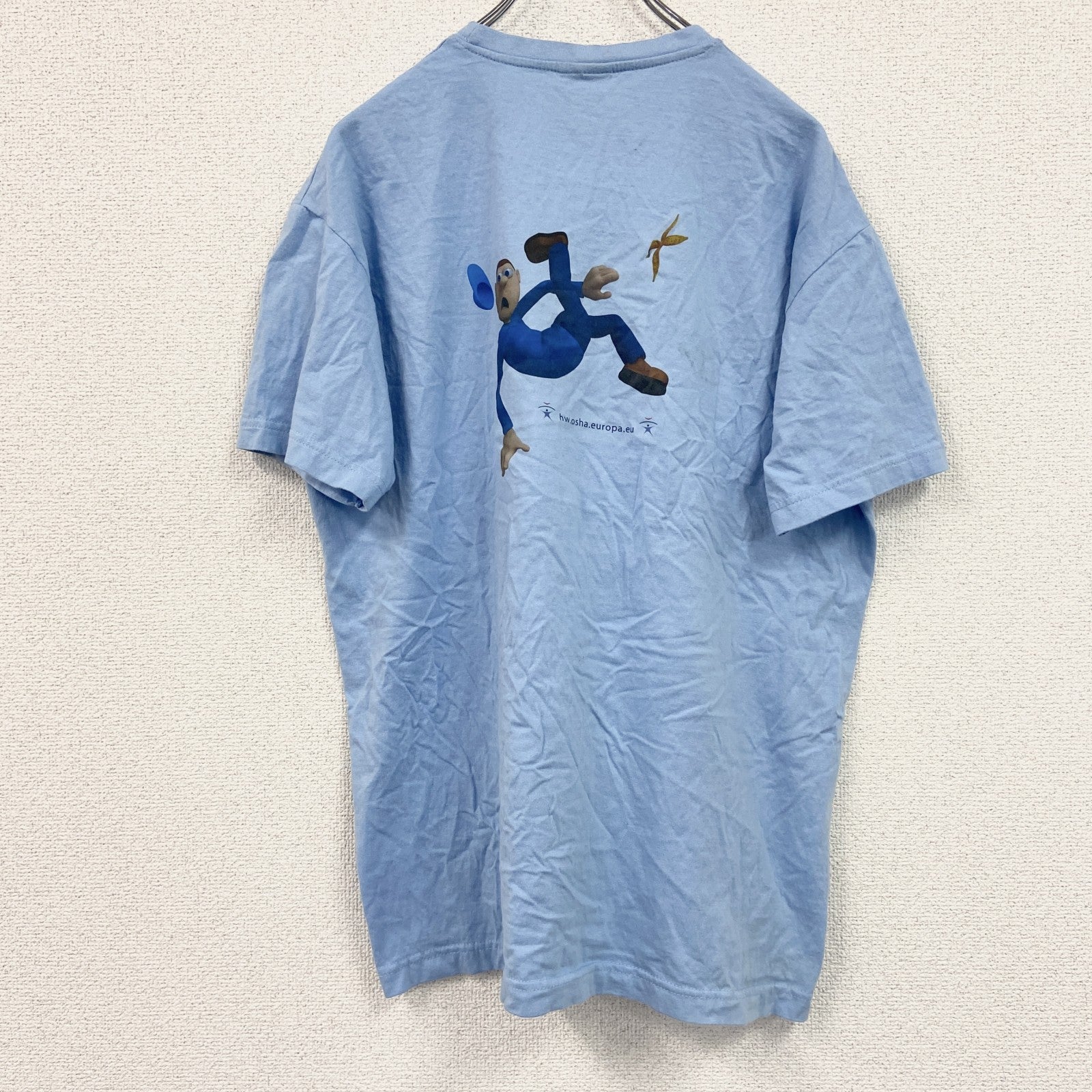 SOL’S　半袖プリントTシャツ　NAPO　クルーネック　レトロデザイン　水色　ライトブルー　Lサイズ　古着
