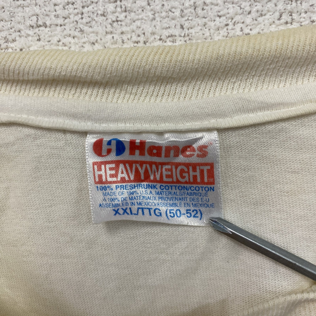 Hanes　ヘインズ　半袖プリントTシャツ　シングルステッチ　ヴィンテージ　白　ホワイト　2XLサイズ　古着
