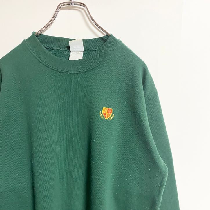 KELLY’S KIDS　USA製　長袖クルーネックスウェット　トレーナー　ワンポイント刺繍　グリーン　Mサイズ　古着