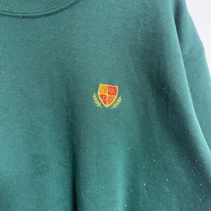 KELLY’S KIDS　USA製　長袖クルーネックスウェット　トレーナー　ワンポイント刺繍　グリーン　Mサイズ　古着