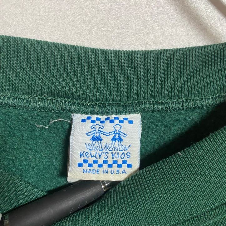 KELLY’S KIDS　USA製　長袖クルーネックスウェット　トレーナー　ワンポイント刺繍　グリーン　Mサイズ　古着