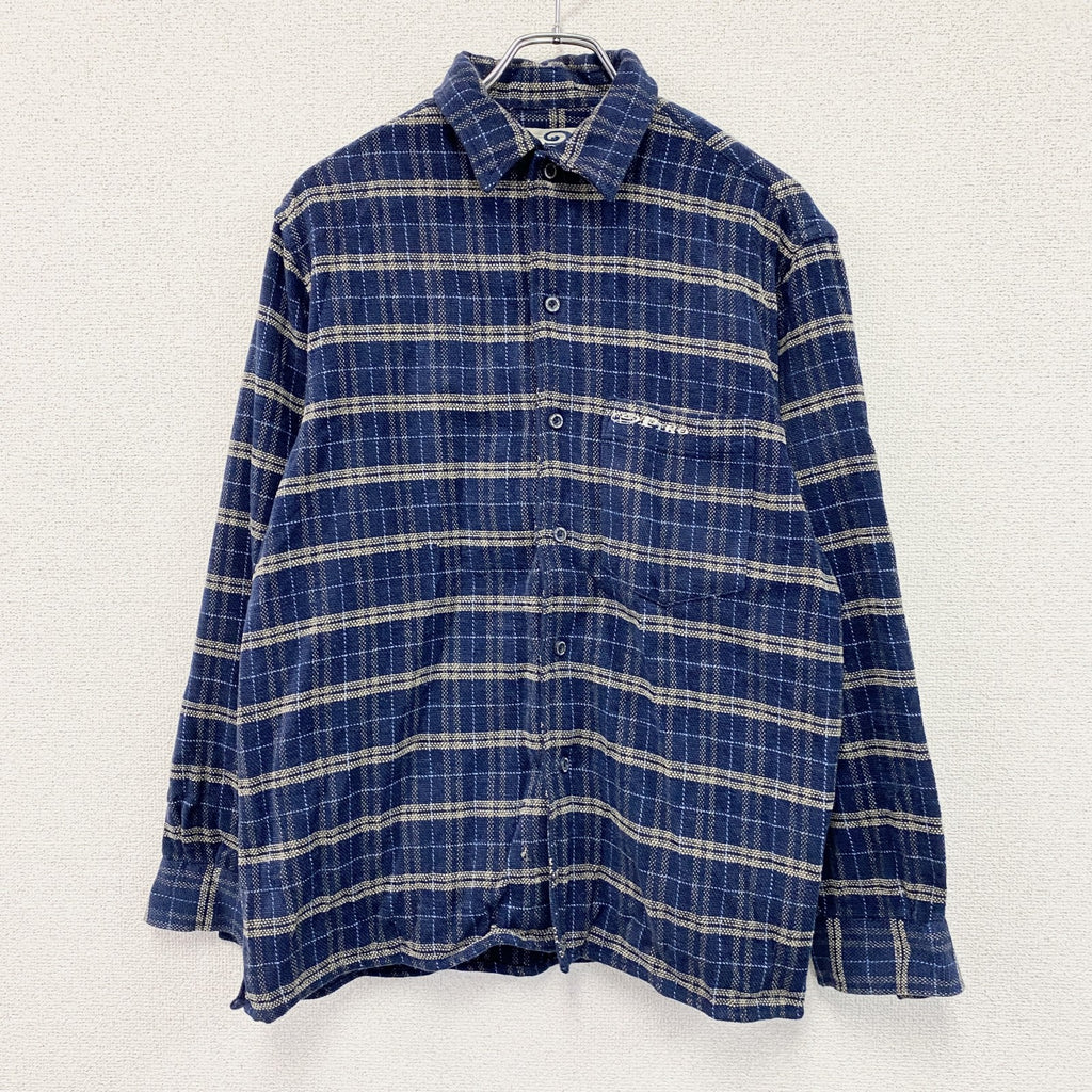 PIKO　ピコ　長袖ネルシャツ　チェック柄　刺繍ロゴ　青　ブルー　Mサイズ　古着