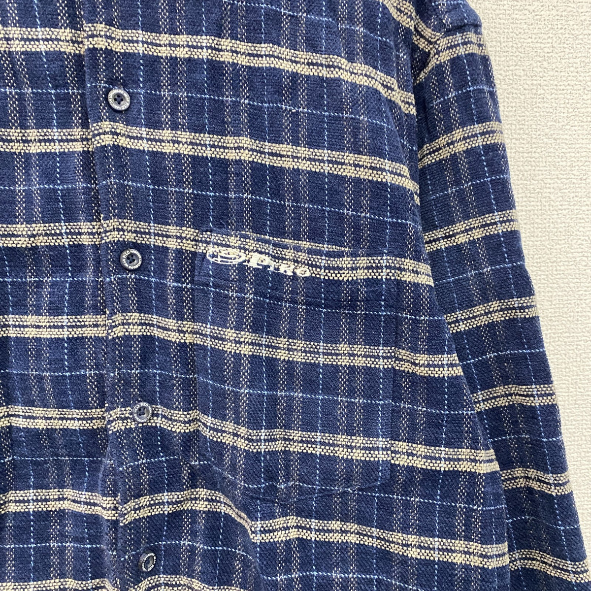 PIKO　ピコ　長袖ネルシャツ　チェック柄　刺繍ロゴ　青　ブルー　Mサイズ　古着