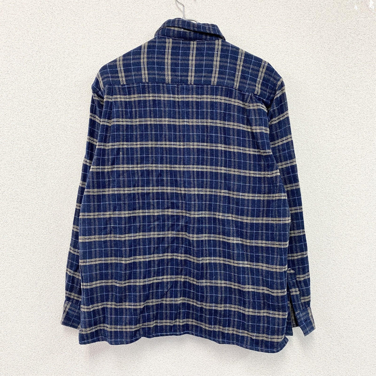 PIKO　ピコ　長袖ネルシャツ　チェック柄　刺繍ロゴ　青　ブルー　Mサイズ　古着