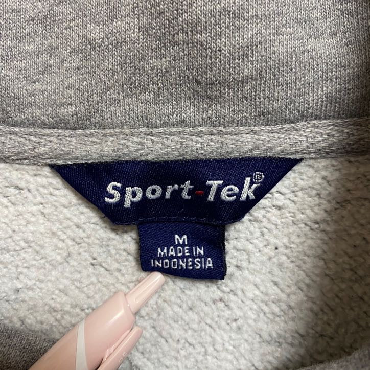 SportTek　長袖ハーフジップスウェット　トレーナー　ワッペン刺繍　JSM　グレー　灰色　レトロデザイン　Mサイズ　古着
