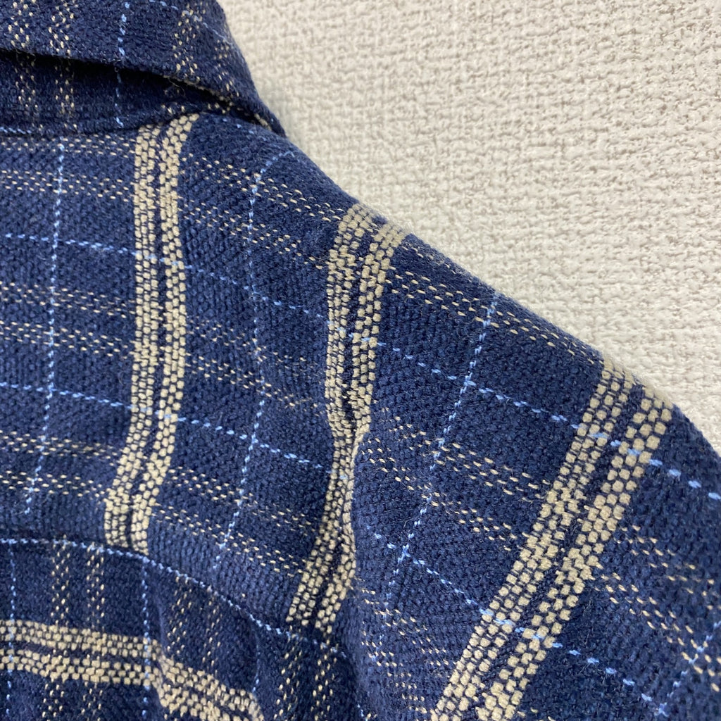 PIKO　ピコ　長袖ネルシャツ　チェック柄　刺繍ロゴ　青　ブルー　Mサイズ　古着