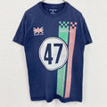 Lambretta　半袖レーシングデザインプリントTシャツ　イギリス　クルーネック　ネイビー　紺　Sサイズ　古着
