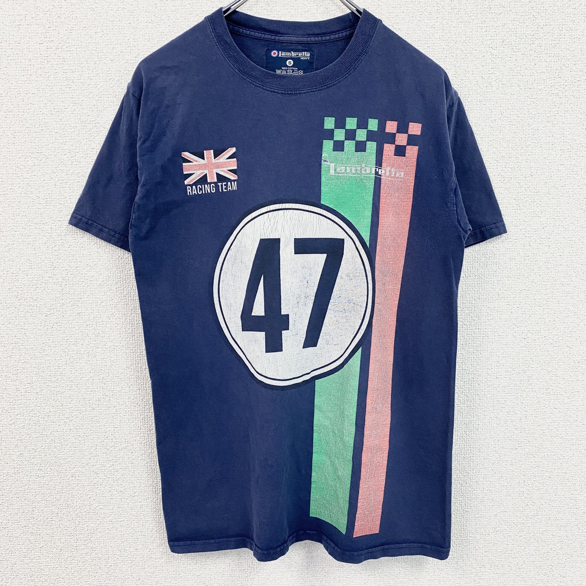 Lambretta　半袖レーシングデザインプリントTシャツ　イギリス　クルーネック　ネイビー　紺　Sサイズ　古着