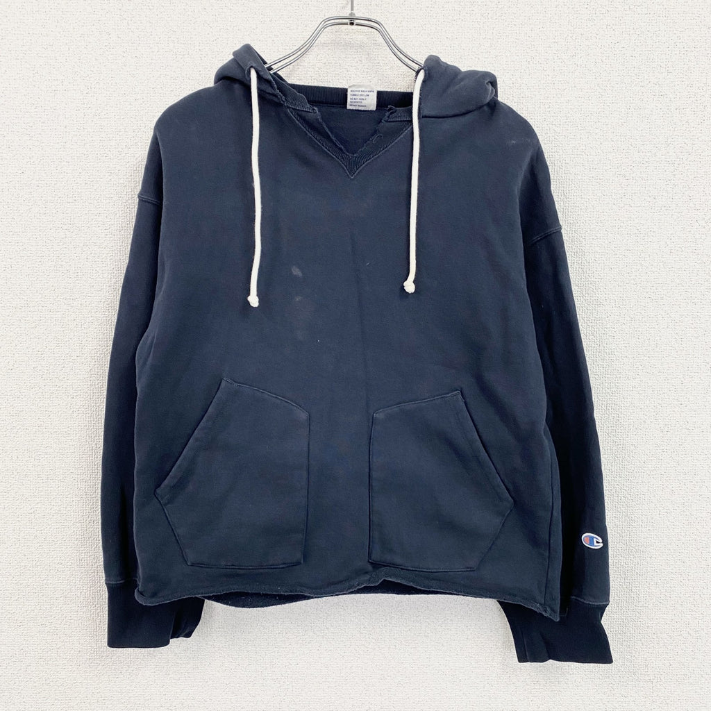 Champion　チャンピオン　スウェットパーカー/フーディー　前V　目無し　ランタグ　復刻　紺　ネイビー　Mサイズ　古着