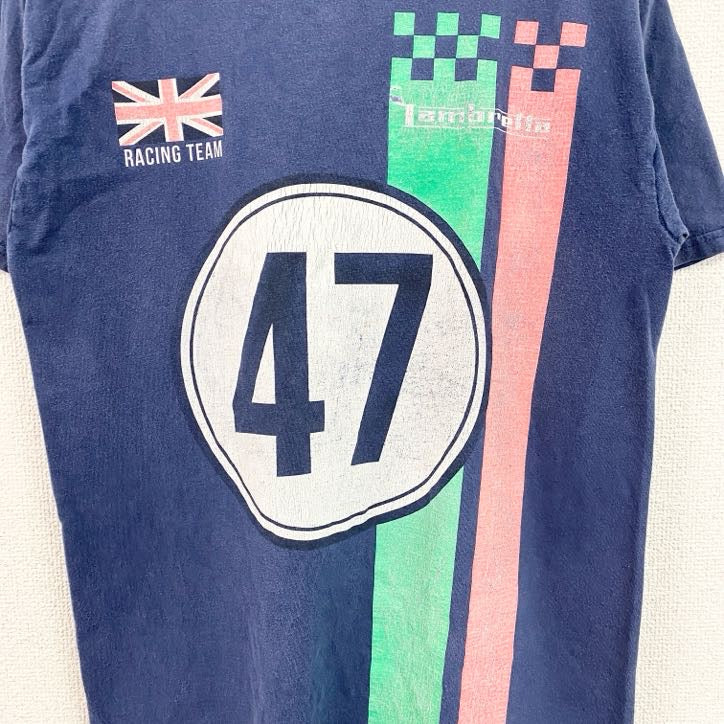 Lambretta　半袖レーシングデザインプリントTシャツ　イギリス　クルーネック　ネイビー　紺　Sサイズ　古着