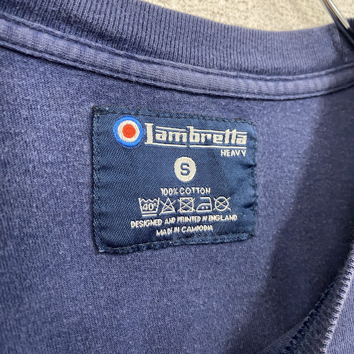 Lambretta　半袖レーシングデザインプリントTシャツ　イギリス　クルーネック　ネイビー　紺　Sサイズ　古着