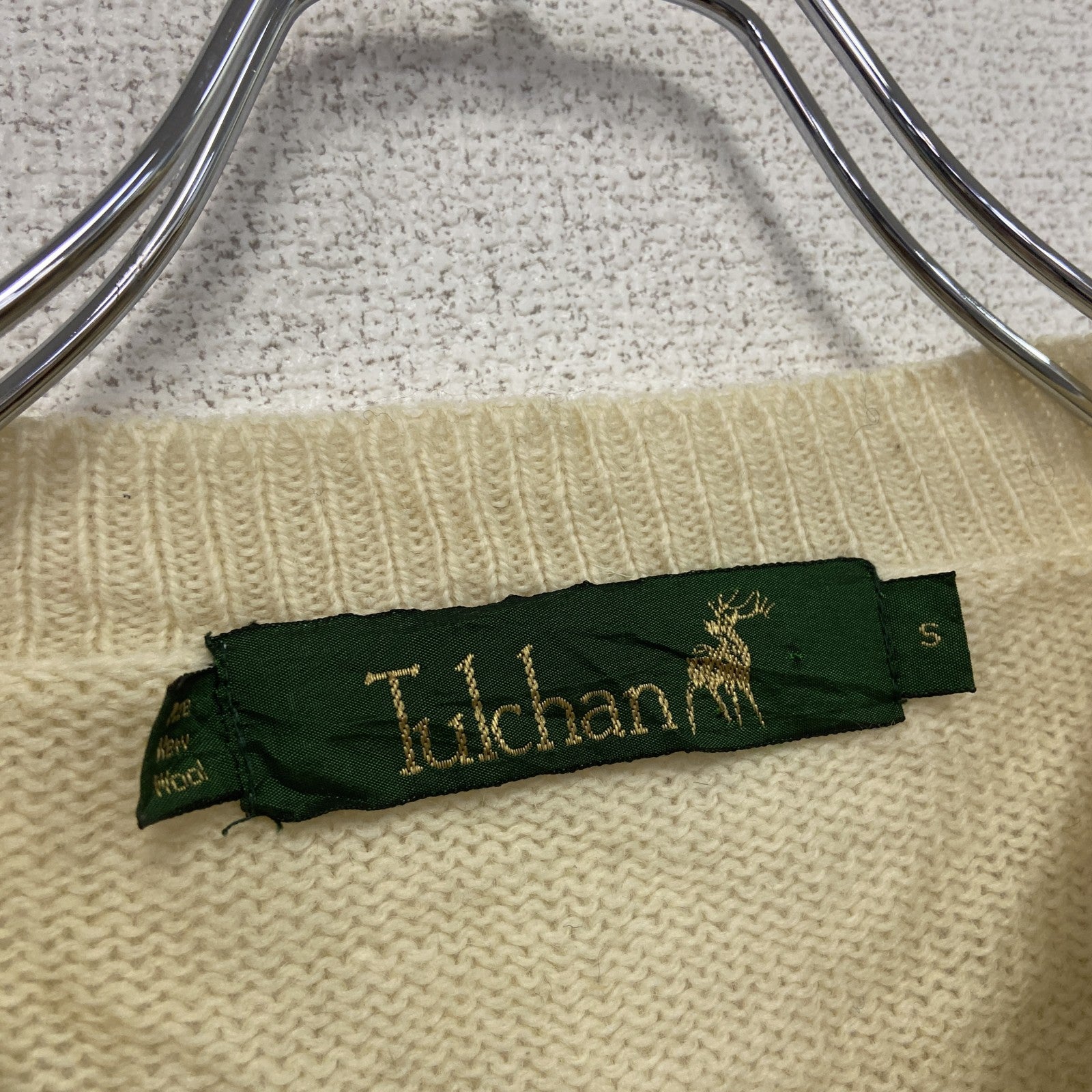 ～00s　Tulchan　ウールニットセーター　Pure New Wool　総柄　ヴィンテージ　アイボリー　Sサイズ　古着