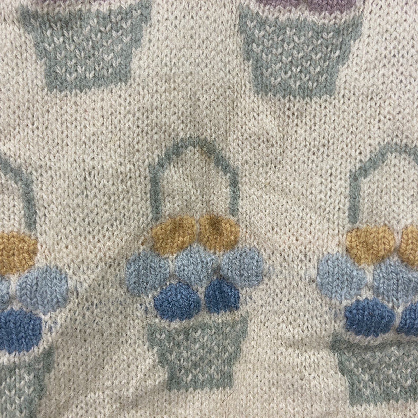 ～00s　Tulchan　ウールニットセーター　Pure New Wool　総柄　ヴィンテージ　アイボリー　Sサイズ　古着