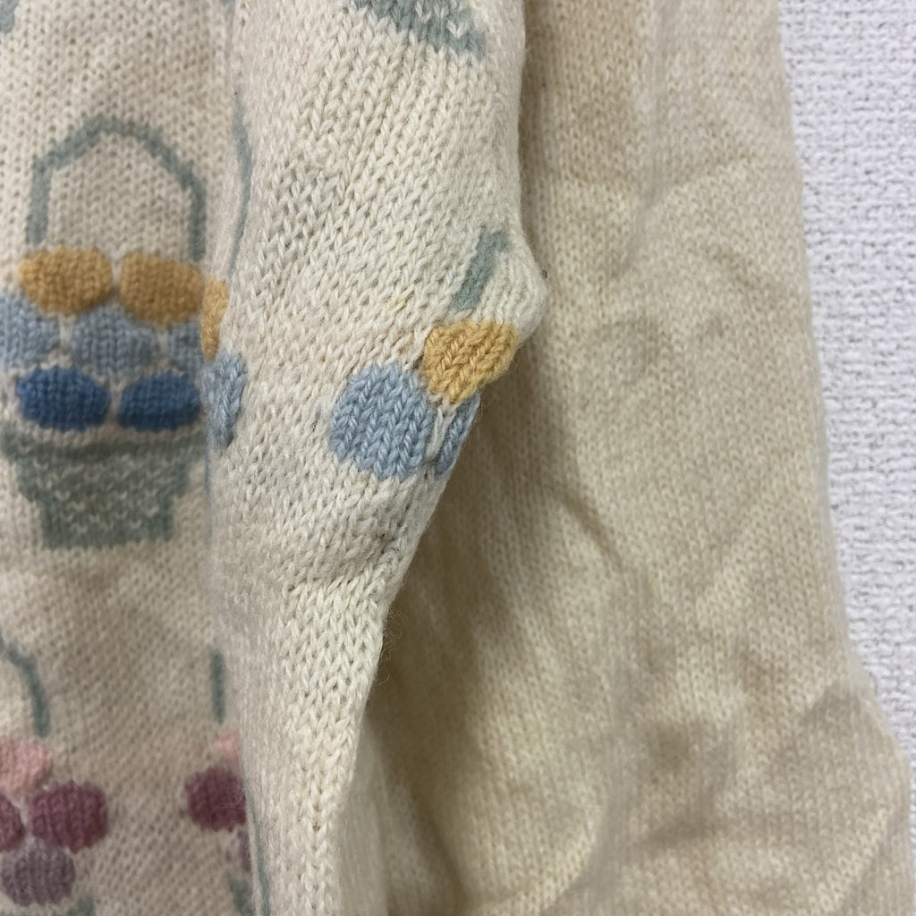 ～00s　Tulchan　ウールニットセーター　Pure New Wool　総柄　ヴィンテージ　アイボリー　Sサイズ　古着