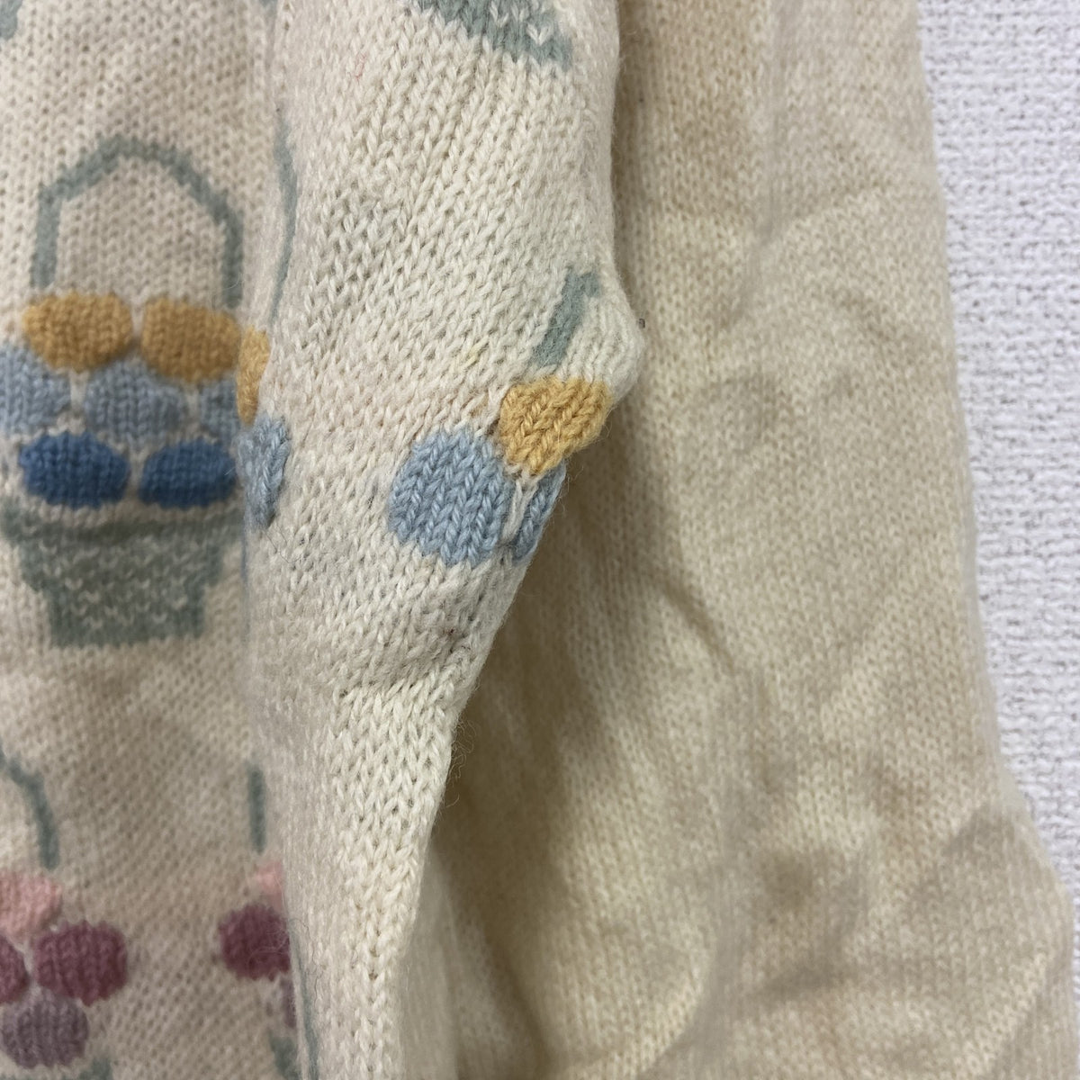 ～00s　Tulchan　ウールニットセーター　Pure New Wool　総柄　ヴィンテージ　アイボリー　Sサイズ　古着