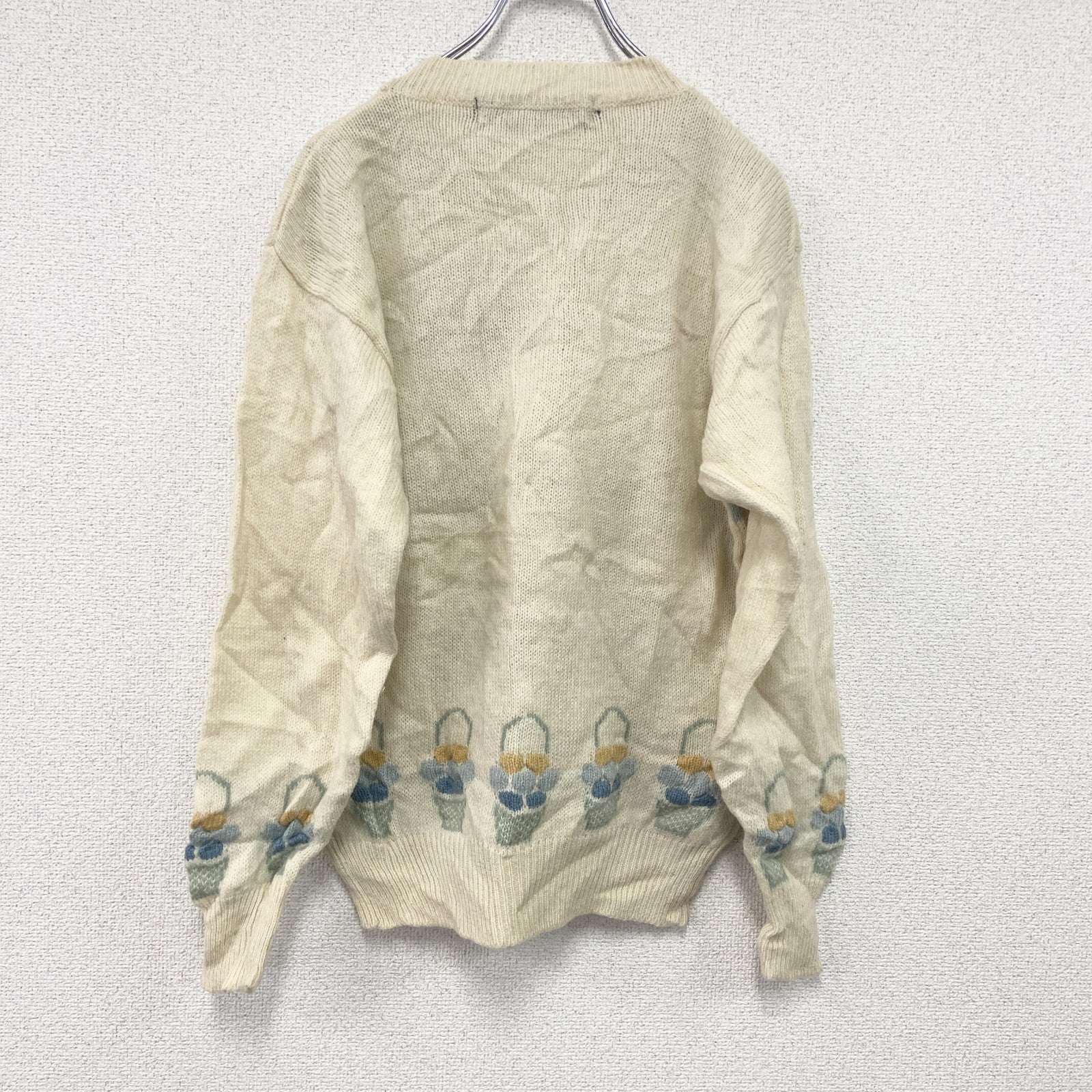 ～00s　Tulchan　ウールニットセーター　Pure New Wool　総柄　ヴィンテージ　アイボリー　Sサイズ　古着
