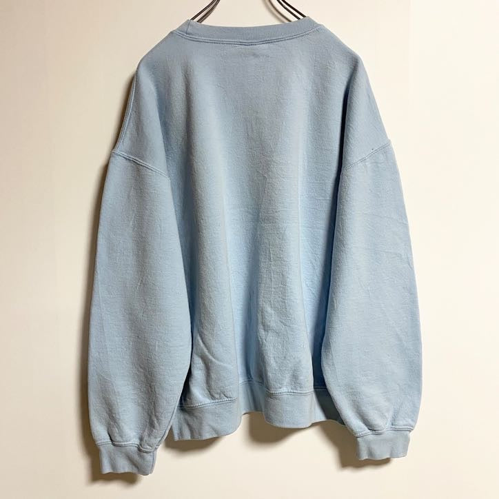 GILDAN ギルダン　長袖プリントスウェット　トレーナー　FINE LINE　水色　秋冬服　Lサイズ　古着