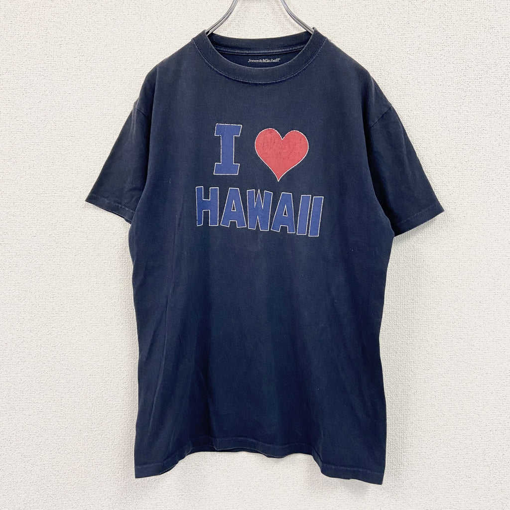 半袖プリントTシャツ　I LOVE HAWAII　黒　ブラック　Mサイズ カットソー メンズ 古着