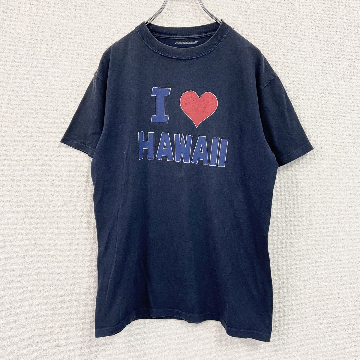半袖プリントTシャツ　I LOVE HAWAII　黒　ブラック　Mサイズ カットソー メンズ 古着