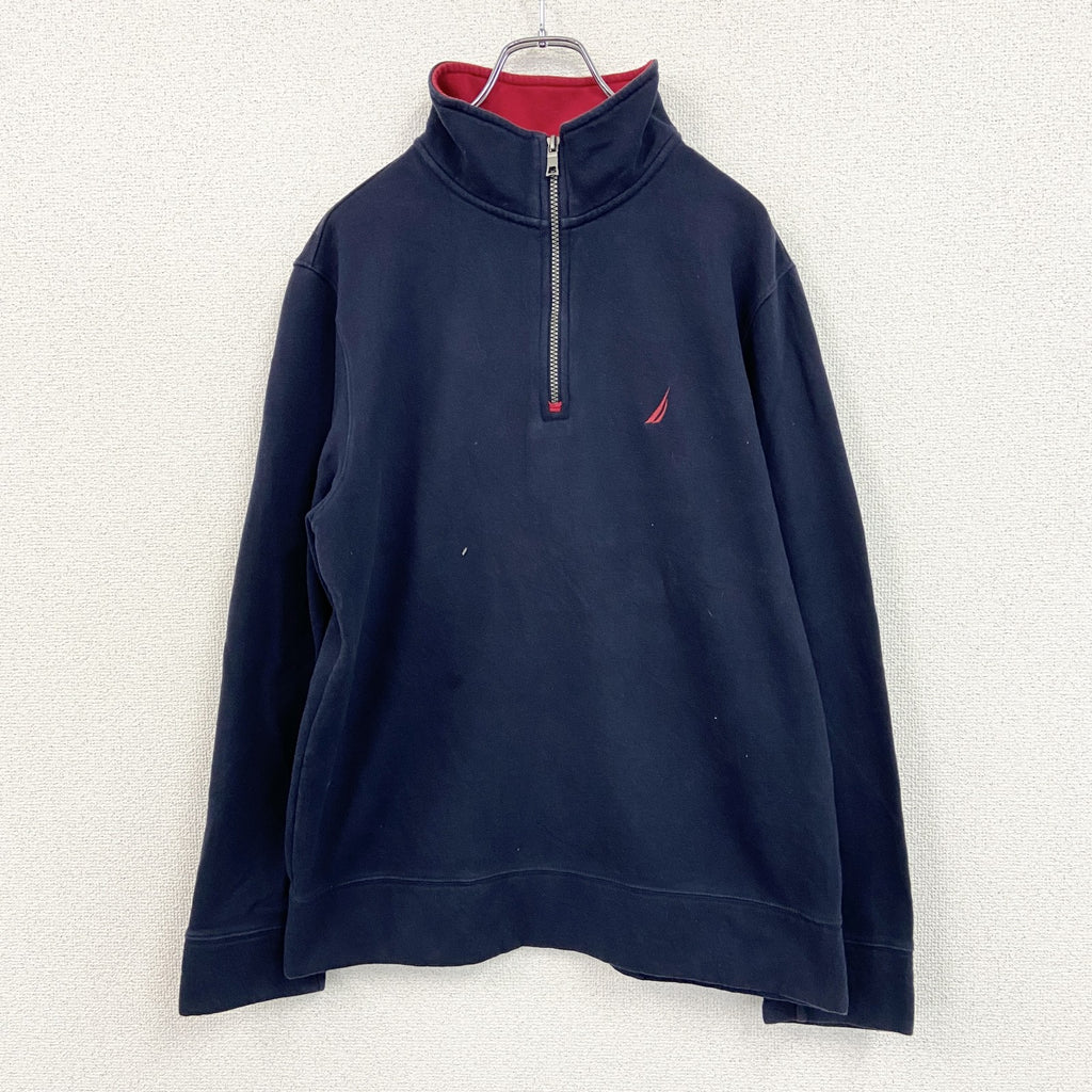 NAUTICA　ノーティカ　ハーフジップスウェット/トレーナー　紺　ネイビー　Lサイズ スウェットトップス メンズ コットン 古着
