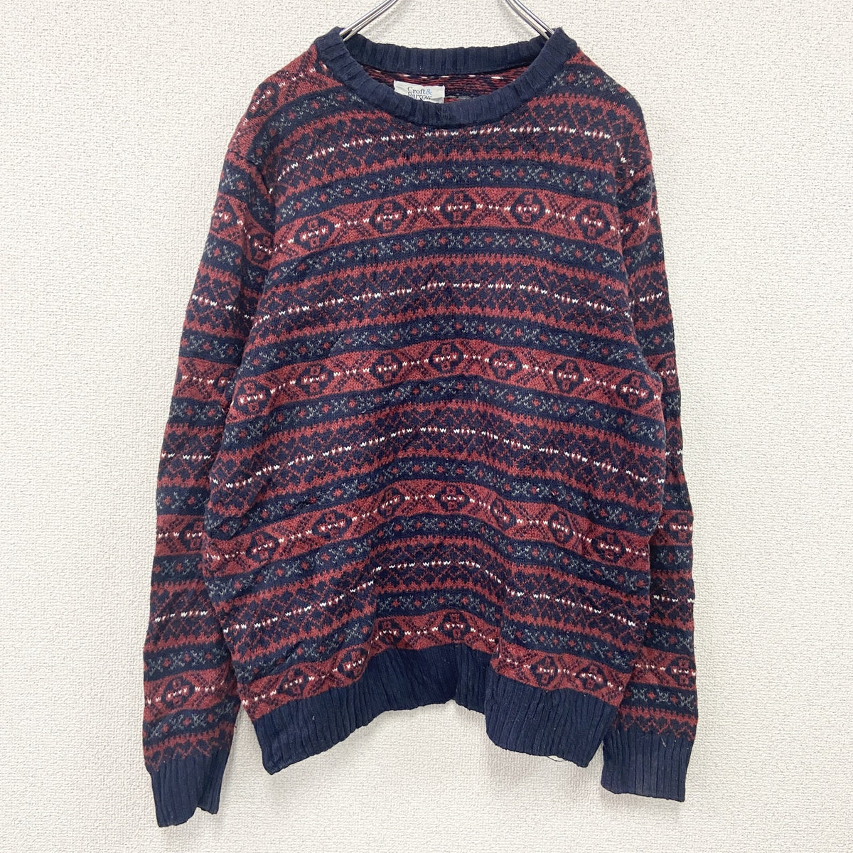 Croft&Barrow　コットンニットセーター　総柄　赤　レッド　Mサイズ　古着