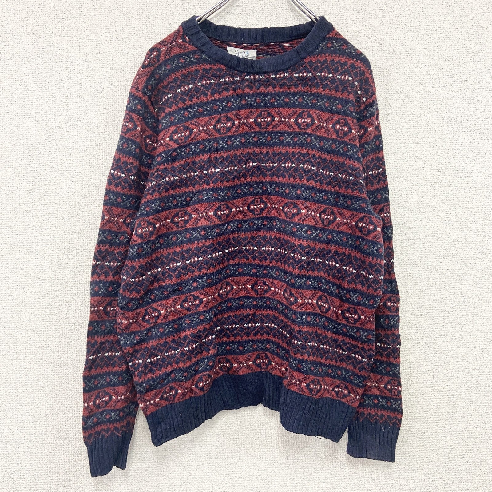 Croft&Barrow　コットンニットセーター　総柄　赤　レッド　Mサイズ　古着
