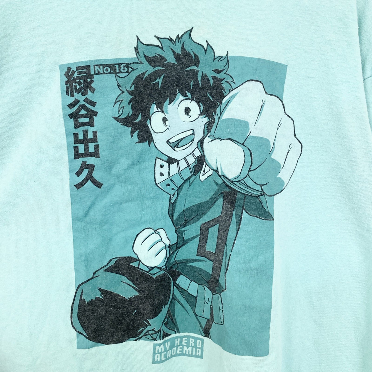 僕のヒーローアカデミア　緑谷出久　長袖アニメプリントＴシャツ　キャラクターデザイン　グリーン　Lサイズ　古着