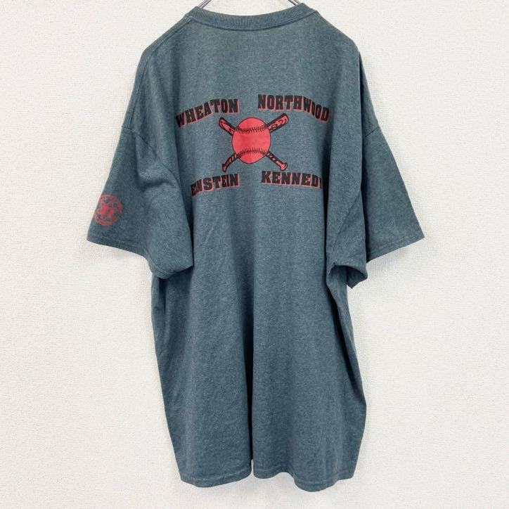 半袖プリントTシャツ　野球　ベースボール　クルーネック　レトロデザイン　灰色　グレー　2XLサイズ　古着