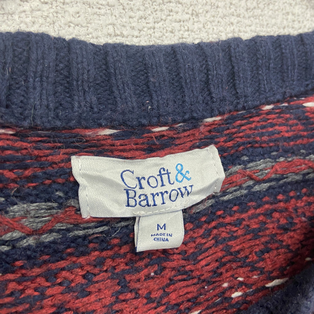 Croft&Barrow　コットンニットセーター　総柄　赤　レッド　Mサイズ　古着