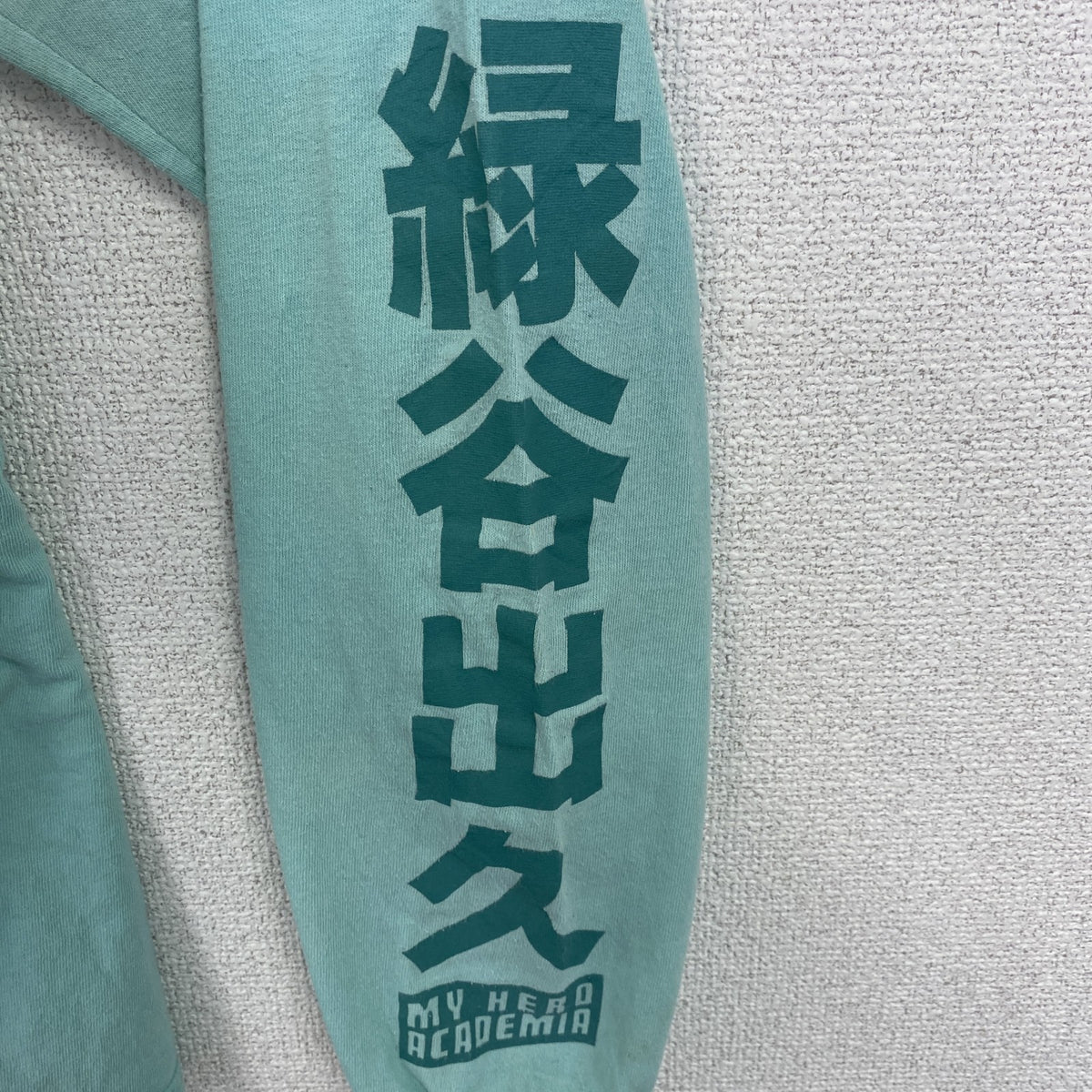 僕のヒーローアカデミア　緑谷出久　長袖アニメプリントＴシャツ　キャラクターデザイン　グリーン　Lサイズ　古着