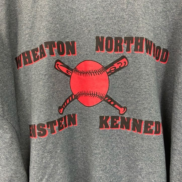 半袖プリントTシャツ　野球　ベースボール　クルーネック　レトロデザイン　灰色　グレー　2XLサイズ　古着
