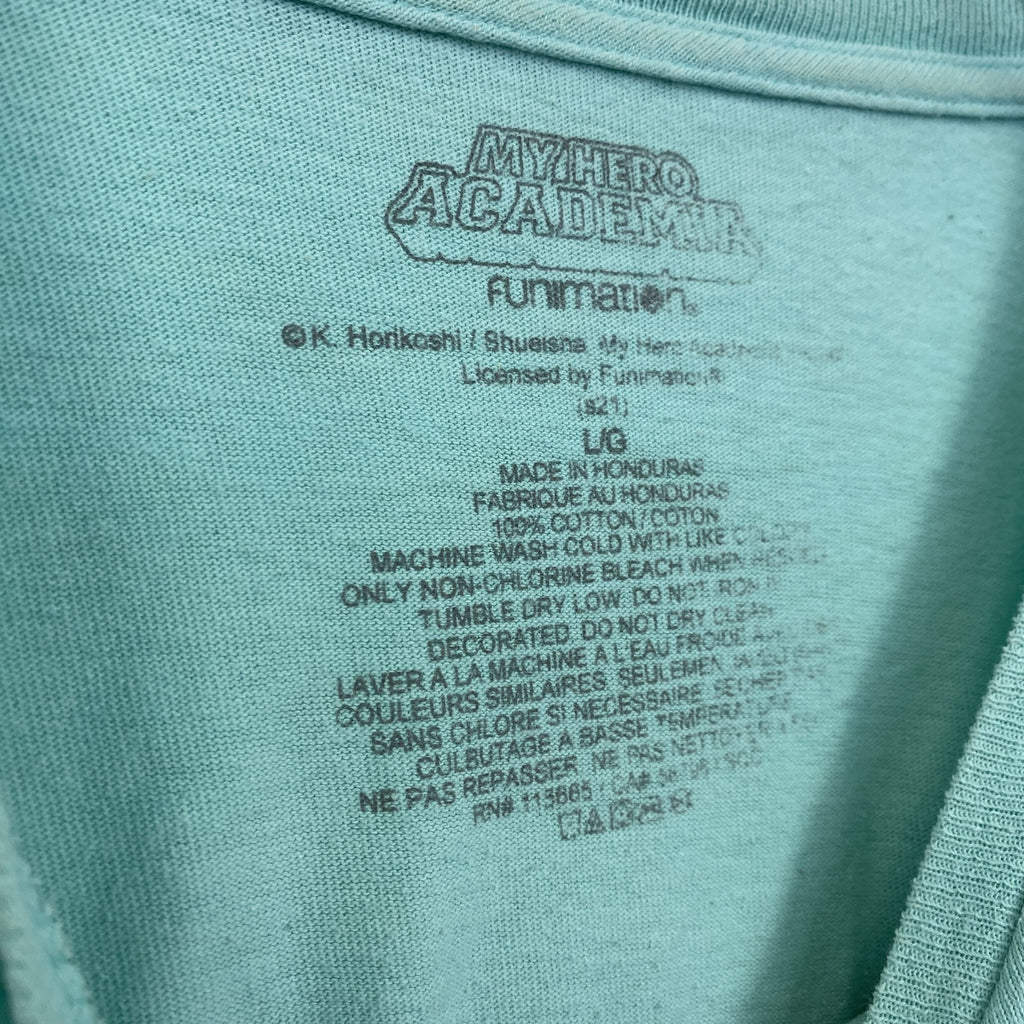 僕のヒーローアカデミア　緑谷出久　長袖アニメプリントＴシャツ　キャラクターデザイン　グリーン　Lサイズ　古着