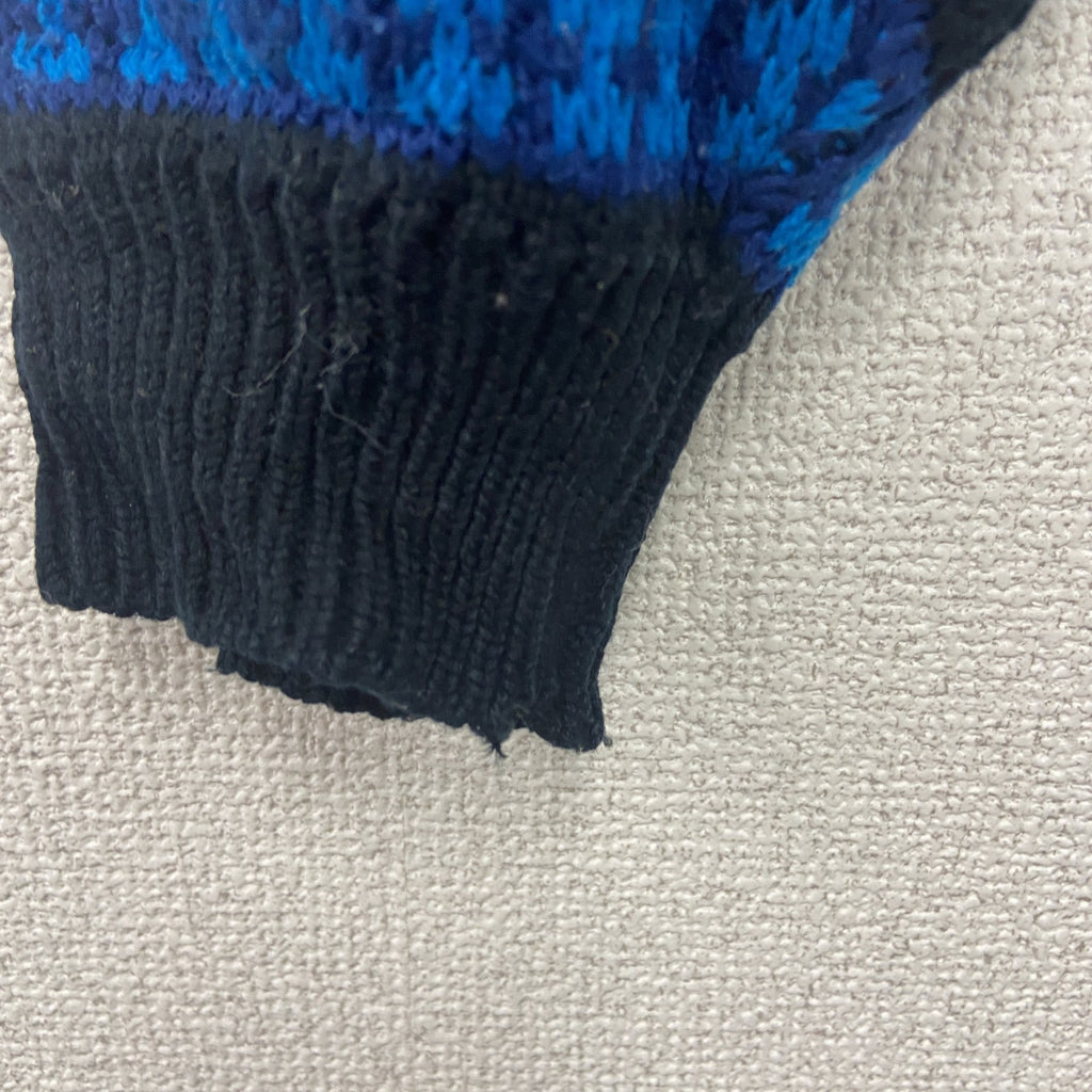 ～90s　BOTANY500　アクリルニットセーター　クルーネック　フェアアイル柄　総柄　ヴィンテージ　青　ブルー　XLサイズ　古着