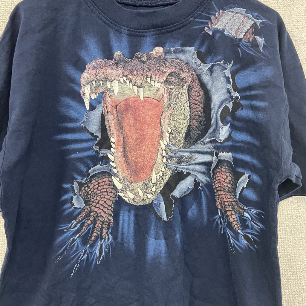 00s　半袖アニマルTシャツ　ワニ　両面プリント　ヴィンテージ　紺　ネイビー　古着