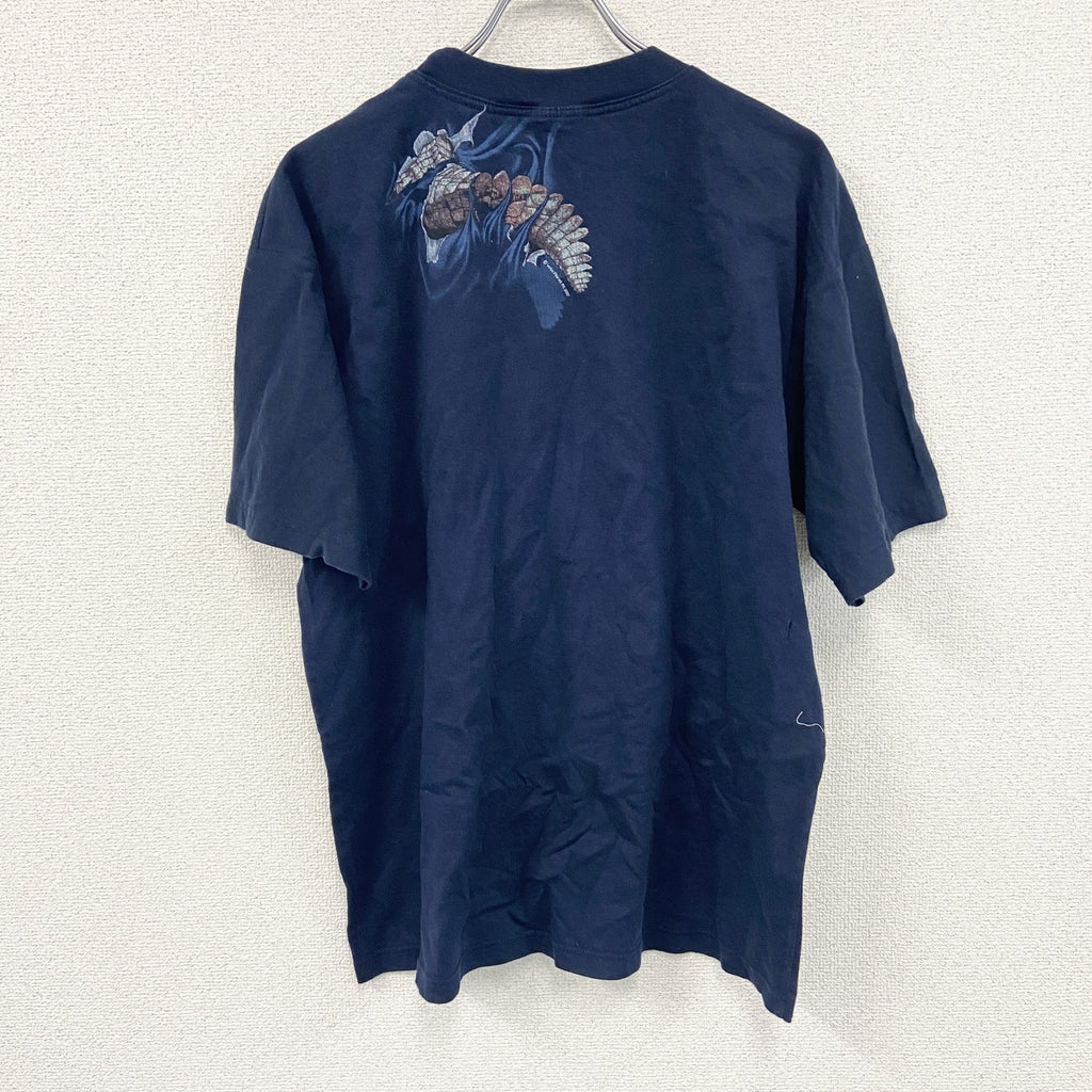 00s　半袖アニマルTシャツ　ワニ　両面プリント　ヴィンテージ　紺　ネイビー　古着