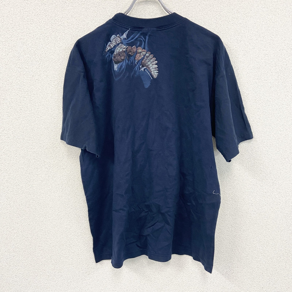 00s　半袖アニマルTシャツ　ワニ　両面プリント　ヴィンテージ　紺　ネイビー　古着