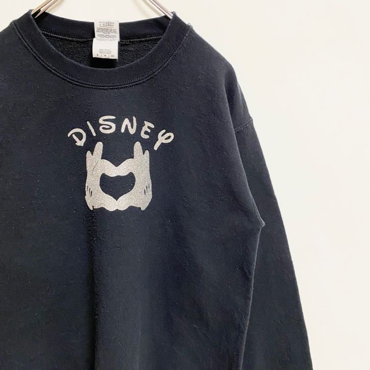 古着 used　GILDAN　ギルダン　DISNEY　ディズニー　長袖プリントスウェット　トレーナー　ハート　黒　秋冬服　Sサイズ