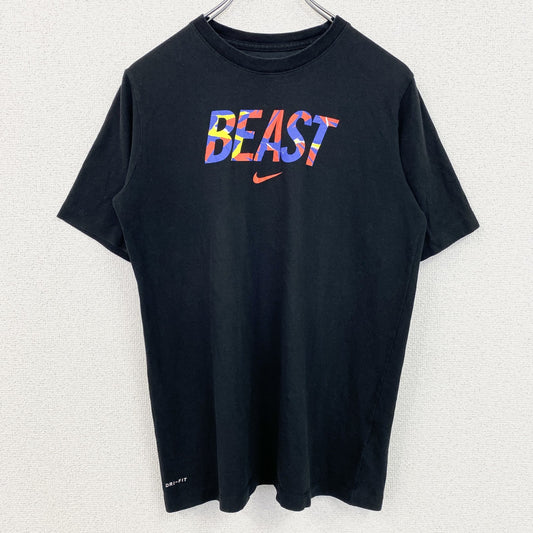古着 used　NIKE　ナイキ　半袖英語ロゴプリントＴシャツ　クルーネック　BEAST　黒　ブラック　XLサイズ