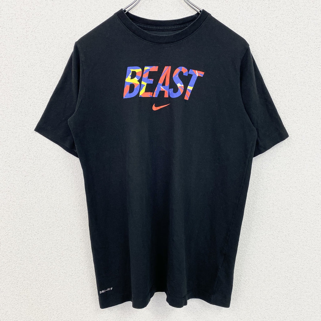NIKE　ナイキ　半袖英語ロゴプリントＴシャツ　クルーネック　BEAST　黒　ブラック　XLサイズ　古着