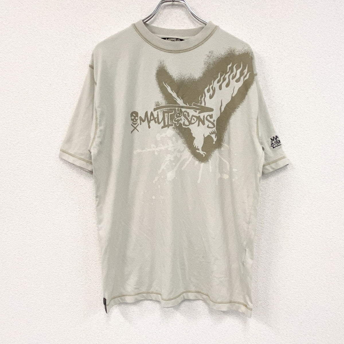 Maui and Sons　マウイ アンド サンズ　半袖Tシャツ　スカル　骸骨　ベージュ　XLサイズ　古着