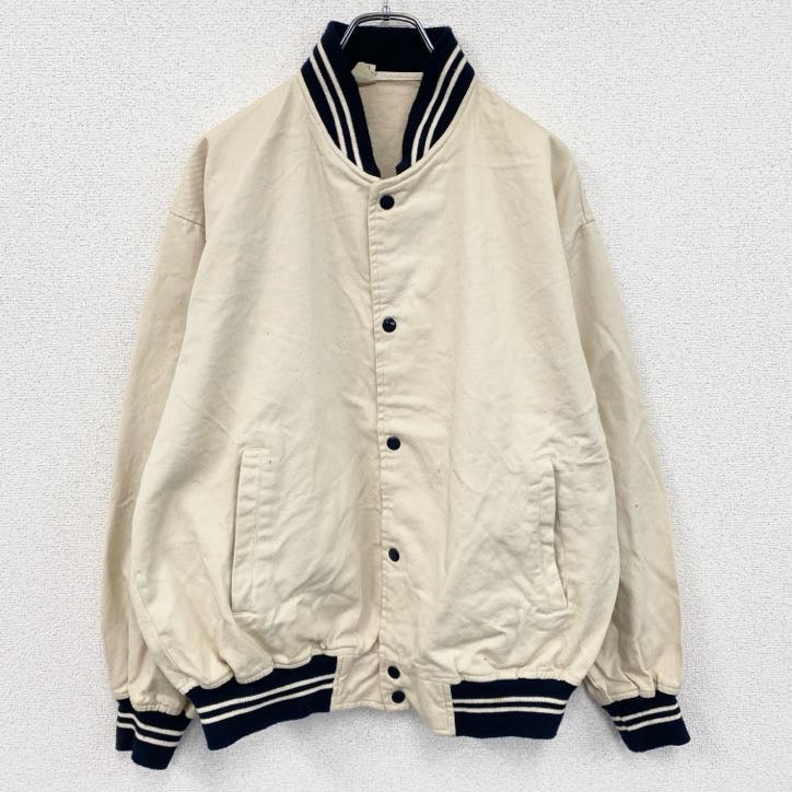 ～90s　CARIBOU CANADA　スタジャン/スタジアムジャケット　ヴィンテージ　アイボリー　Lサイズ　古着