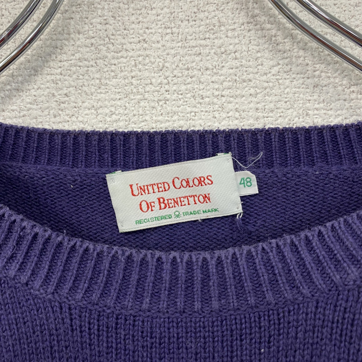 UNITED COLORS OF BENETTON　ユナイテッドカラーズオブベネトン　コットンニットセーター　紫　パープル　48サイズ　古着