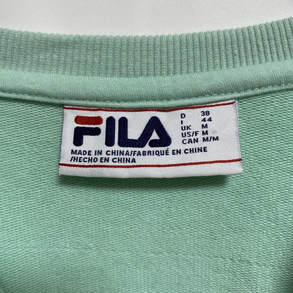 古着 used　FILA　フィラ　長袖ロゴプリントスウェット　トレーナー　クルーネック　緑　グリーン　秋冬服　Mサイズ